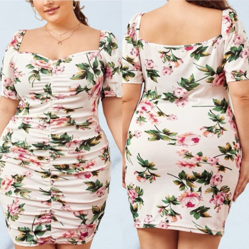 🆕 PLUS RUCHED FLORAL PRINT DRESS